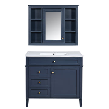 36 Inch Modern Bathroom Vanity Set With Medicine Cabinet And Ceramic Sink Blue