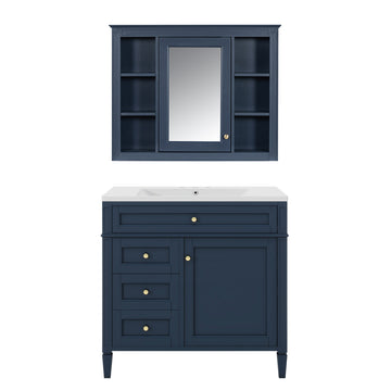 36 Inch Bathroom Vanity Set with Medicine Cabinet Single Sink Soft Close Storage Blue