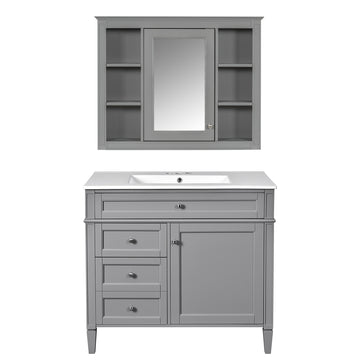 36 Inch Modern Bathroom Vanity Set With Medicine Cabinet And Ceramic Sink Grey