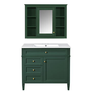 36 Inch Modern Bathroom Vanity Set With Medicine Cabinet And Ceramic Sink Green