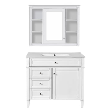 36 Inch Modern Bathroom Vanity Set With Medicine Cabinet And Ceramic Sink White
