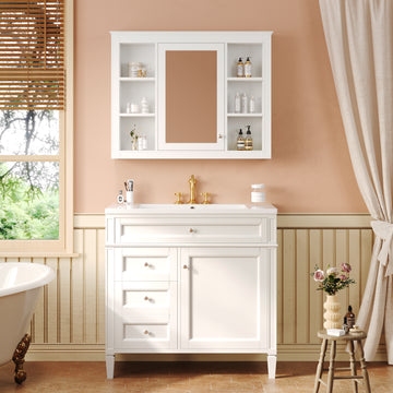 36 Inch Modern Bathroom Vanity Set With Medicine Cabinet And Ceramic Sink White