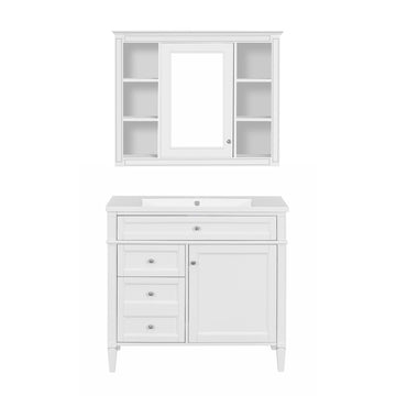 36 Inch Bathroom Vanity Set with Medicine Cabinet Single Sink Soft Close Storage White
