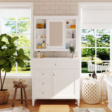 36 Inch Bathroom Vanity Set with Medicine Cabinet Single Sink Soft Close Storage White