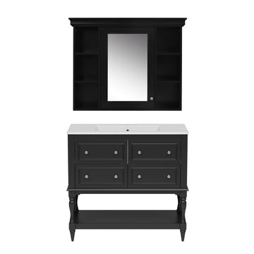 36 Inch Bathroom Vanity Set With Medicine Cabinet And Ceramic Sink Black