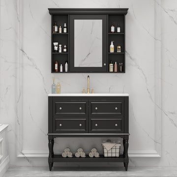 36 Inch Bathroom Vanity Set With Medicine Cabinet And Ceramic Sink Black