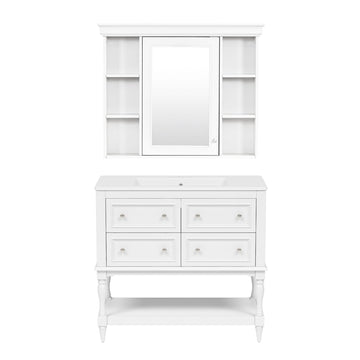 36 Inch Bathroom Vanity Set With Medicine Cabinet And Ceramic Sink White