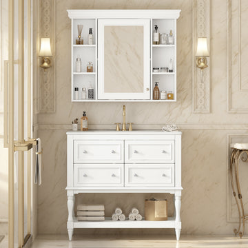 36 Inch Bathroom Vanity Set With Medicine Cabinet And Ceramic Sink White