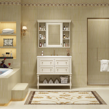 36 Inch Bathroom Vanity Set With Medicine Cabinet And Ceramic Sink Beige
