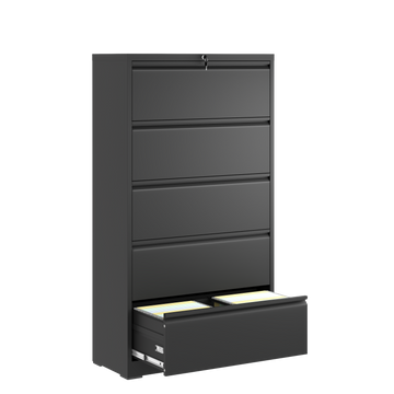 5 Drawer Metal Lateral File Cabinet , Black Filing Cabinet with Lock, Lockable File Cabinet for Home Office, Locking Metal File Cabinet for Legal/Letter/A4/F4 Size