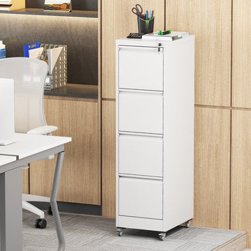 4 Drawer Metal Locking Vertical File Cabinet on Wheels Heavy Duty Lockable Cabinet for Home Office Black 17.71 D 15.16 W 52.28 H White