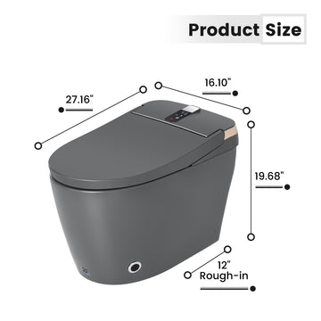Smart Toilet Gray Ceramic Body Heated Seat Multi Wash Auto Flush with Remote