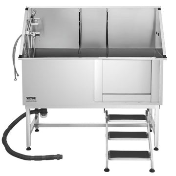 62 Inch Dog Grooming Bath Tub Stainless Steel w Stairs Water Filter