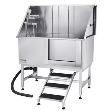 50 Inch Dog Grooming Bath Tub Stainless Steel w Stairs Water Filter