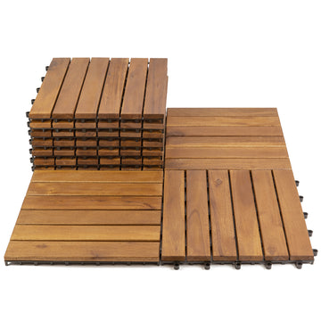 Acacia Wood Color 12x12 in 6 Slats Acacia Wood Deck Tile