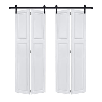 Dual CNC crafted bi-fold door 3/4" thick 30 in. x 84 in. MDF White Barn Sliding Door With Hardware kit