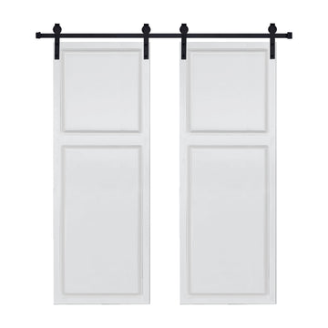 Dual 2-Panel Cottage style  door 3/4” thick 72 in. x 84 in. MDF White Barn Sliding Door With Hardware kit
