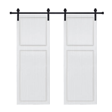 Double Modern 2 panel   60 in. x 84 in. MDF white walnut Barn Sliding Door With Hardware kit