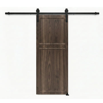 35 series 34in.X96 in. 3/4 inch thickness 2-Panel Walnut Color Finished MDF Sliding door with Barn door hardware.