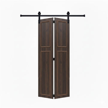 18 series 36in.X96 in. 3/4 inch thickness 2-Panel Walnut Color Finished MDF Bi-fold door with Barn door hardware