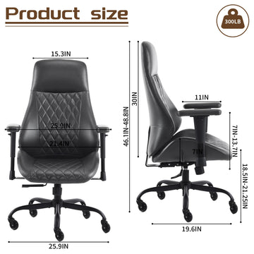 High Back Ergonomic PU Office Chair - Lumbar Support, Adjustable Height/Recline, Rubber Casters, Black