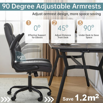 Ergonomic Leather Office/Gaming Chair - Lumbar Support, Flip-Up Armrests, 360° Swivel, Adjustable Rocking, Grey