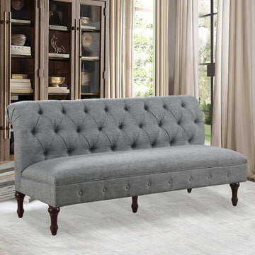 Tufted Linen Sofa with Solid Wood Legs