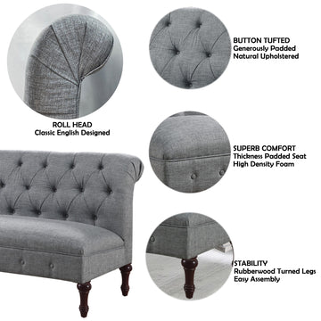 Tufted Linen Sofa with Solid Wood Legs