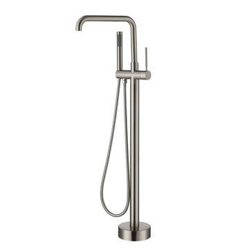 Floor-Mount-Bathtub-Faucet-Freestanding-Tub-Filler-Standing-High-Flow-Shower-Faucets-Shower-Mixer-Taps-Swivel-Gooseneck-Spout-with-Cylinder-Handheld-Brushed-Nickel