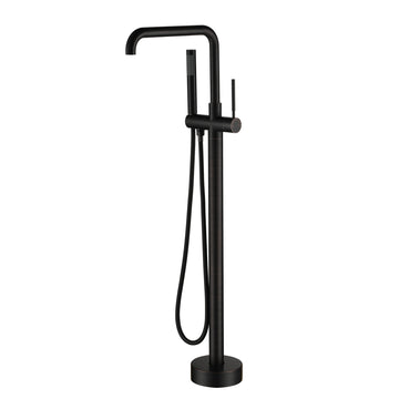Floor-Mount-Bathtub-Faucet-Freestanding-Tub-Filler-Standing-High-Flow-Shower-Faucets-Shower-Mixer-Taps-Swivel-Gooseneck-Spout-with-Cylinder-Handheld-Black