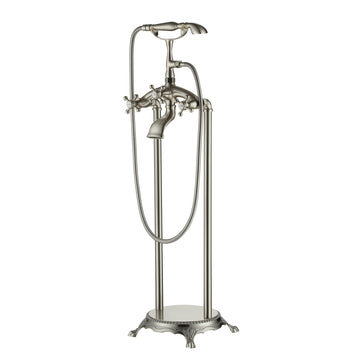 Brushed-Nickel-Freestanding-Faucet-Bathtub-Floor-Mount-Tub-Filler-with-Handheld-Shower-Spray-Lever-Telephone-Shape-High-Flow-Bathroom-Mixing-Tap