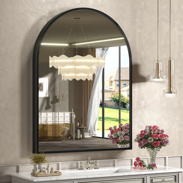 Matte Black Aluminum Alloy Frame Arched Bathroom Mirror Without Lighting 20-in x 30-in