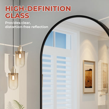 Matte Black Aluminum Alloy Frame Arched Bathroom Mirror Without Lighting 20-in x 30-in