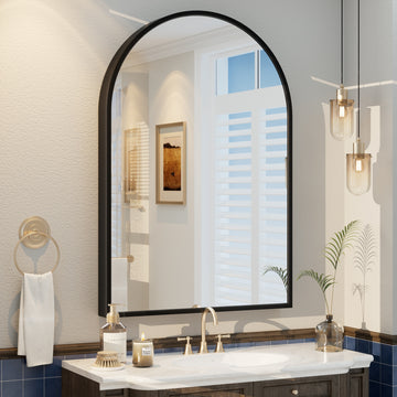 Matte Black Aluminum Alloy Frame Arched Bathroom Mirror Without Lighting 26-in x 38-in