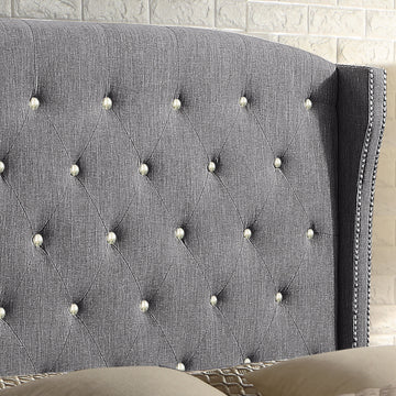 Button Tufted Upholstered Bed Vintage Style Bed Frame with Solid Wood Legs
