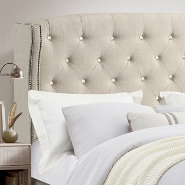 Button Tufted Upholstered Bed Vintage Style Bed Frame with Solid Wood Legs