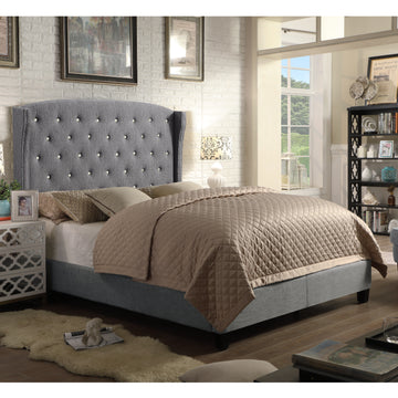 Button Tufted Upholstered Bed Vintage Style Bed Frame with Solid Wood Legs