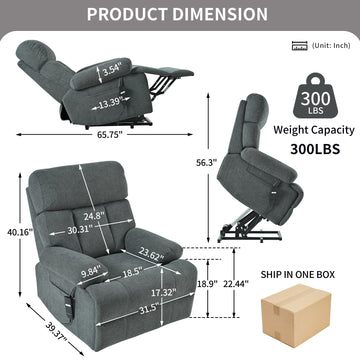 Oversized Power Lift Recliner Chair for Elderly Electric Fabric Recliner with Remote Control and Side Pocket Dark Gray