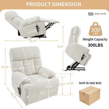 Oversized Power Lift Recliner Chair for Elderly Electric Fabric Recliner with Remote Control and Side Pocket Light Gray