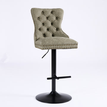 Adjustable Swivel Bar Stools Set of 2 with Upholstered Back Olive Green