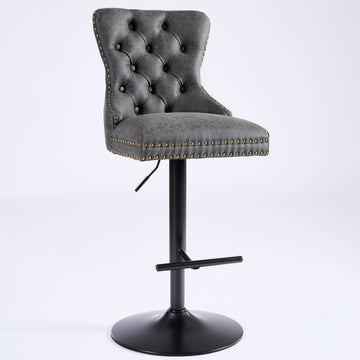 Adjustable Swivel Bar Stools Set of 2 with Upholstered Back Black