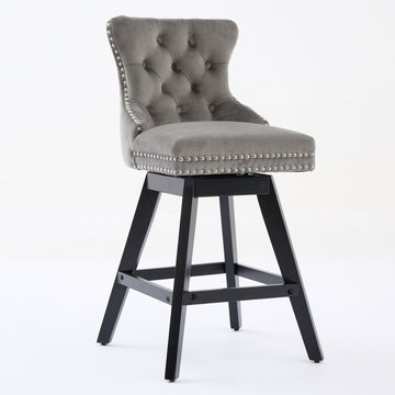 Swivel Velvet Bar Stools Set of 2 with Button Tufted Back Gray