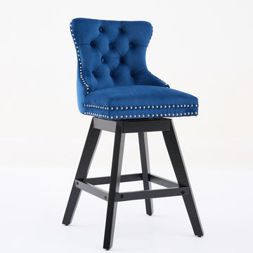 Swivel Velvet Bar Stools Set of 2 with Button Tufted Back Blue