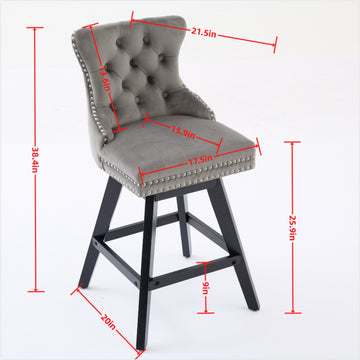 Swivel Velvet Bar Stools Set of 2 with Button Tufted Back Blue