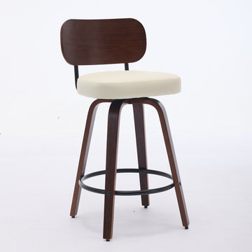 26 Inch Swivel Counter Height Bar Stools Set of 2 with Walnut Bentwood Legs Beige