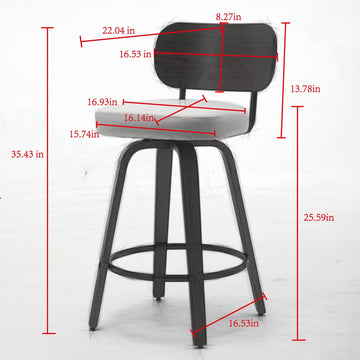 26 Inch Swivel Counter Height Bar Stools Set of 2 with Walnut Bentwood Legs Beige