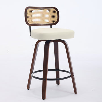 26 Inch Swivel Counter Height Bar Stools Set of 2 with Walnut Bentwood Legs Beige