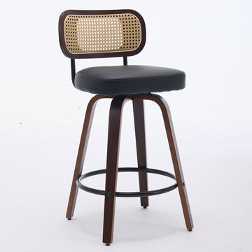 26 Inch Swivel Counter Height Bar Stools Set of 2 with Walnut Bentwood Legs Black