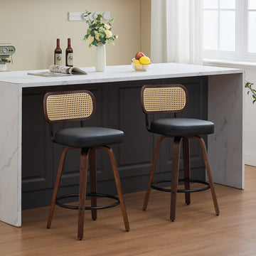 26 Inch Swivel Counter Height Bar Stools Set of 2 with Walnut Bentwood Legs Black