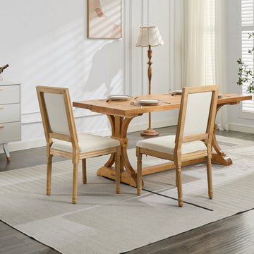 French Louis Style Dining Chairs Set of 2 with Square Back Beige